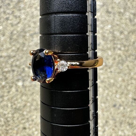 NEW Prong Set Cobalt Blue Oval Stone 18K Rose Gold Plated Nickel Free Ring 5.75 - Picture 8 of 9